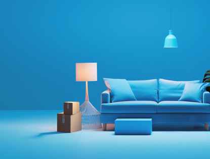 Bank Blauw Met Verhuizdozen